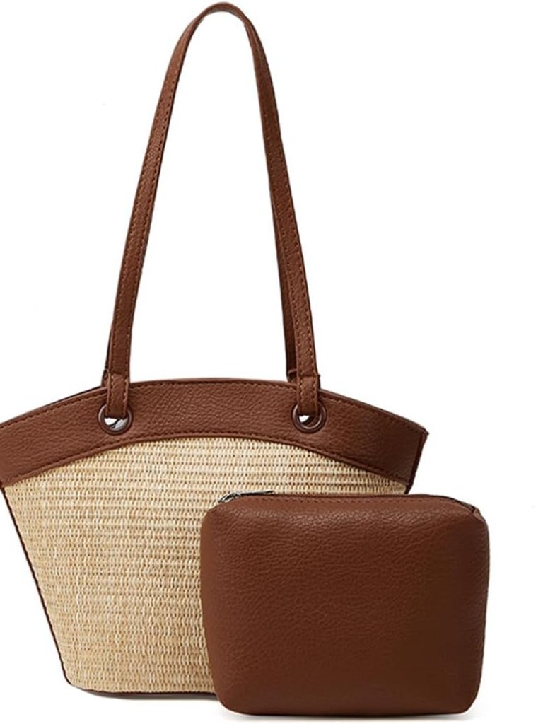 Small Style French Retro Straw Beach Tote For Women, Classic Woven Shoulder Bags